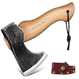 DRAGON RIOT Axt Beil Klein, Camping Axt Survival 22cm, Outdoor Axt Handgeschmiedet, Mini Beil Bushcraft mit Scheide, Handbeil Scharfe, 690g Axt Holz Spalten Klein für Garten und Trekking