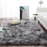 CHOSHOME Teppich Wohnzimmer Shaggy Hochflor Schwarz Langflor Kinderzimmer Modern Batik Jugendzimmer Flauschig Teppich Groß, Dunkelgrau/Schwarz 90x150CM