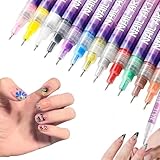 Nagellack Stift, 12 Farben 3D Nagelkunststift Set, Graffiti-Punktierungsstift, Nagellackstifte für Nägel Zeichnen, Malen, Liner, Pinsel für DIY Nagelkunst (1 Set - 12 Stück)