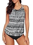 Aleumdr Damen Tankini Bauchweg Tankini Set Zweiteiliger Badeanzug Zweiteiler Tankinis mit Muster A-2 XL