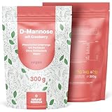 D-Mannose Pulver mit Cranberry - 300g optimal hochdosiert & auflösbar in Wasser - 120 Tage Vorrat, blasenentzündung vegan und Produziert in Deutschland