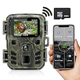 RecorCam Wildkamera WLAN Handyübertragung 24MP 1296P mit App, WiFi Bluetooth Wildtierkamera mit 850nm IR LEDs Low Glow Nachtsicht Jagdkamera 0,2s Schnelle Trigger mit 32G SD-Karte, für Wildbeobachtung