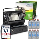 Z.M.C 2-in-1 Tragbare Gasheizung und Gaskocher mit LPG Anschluss + 8 Gaskartuschen 227g, Camping Heizung 1,3 kW, mobile Gasheizer für Outdoor mit Piezozündung