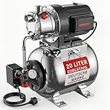 ONBEST Hauswasserwerk 1300 W – 50 m Förderhöhe, 20 l Edelstahldruckkessel, wartungsfreier Motor, 230 V-Anschluss – ideal für Garten und Haushalt