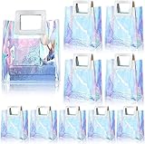LATERN 10 Stück Schillernde Geschenktüten mit Ledergriff, 21CM x 20CM x 10CM Wiederverwendbare PVC Tragetaschen Holografische Wickelnschen zum Goodies Boutique Hochzeit Geburtstag Babyparty