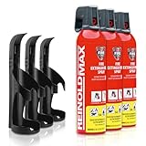XENOTEC Premium Feuerlöschspray – 3 x 750ml – 3 Wandhalter - Stopfire – Autofeuerlöscher – REINOLDMAX – inklusive Wandhalterung schwarz – wiederverwendbar…