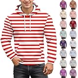 Ringelshirt Herren Rot Weiss Hoodie Roter Gestreiftes Pullover Langarm Sweatshirt Karneval Faschingskostüme Vintage Männer Kapuzenpullover Mens Sweatshirt Warm Hoody Mit Kapuze