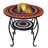 Feuertisch Mosaik Keramik Terracotta und Weiß 68 cm, Xichuzi Heizpilz Gas Terrasse, Feuerstelle Outdoor, Terrassenheizer, Tisch Kamin