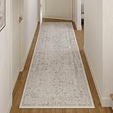 HUGEAR Grau Läufer Teppich 60x180 cm Indoor Vintage Bereich Flur Küche Schlafzimmer Waschbar Wohnzimmer Retro Floral Akzent Werfen Distressed Boden Badezimmer