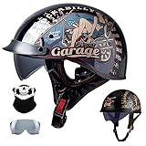 Retro Motorrad Halbhelme Motorradhelm für Herren und Damen, ECE-Zugelassen Offener Motorrad Helm Mit Schutzbrille Jethelm, Roller-Helm Scooter-Helm Moped Mofa-Helm Vintage Chopper (N, M 57~58CM)