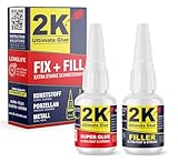 2K ultimate glue FIX + FILL Kleber extra stark für Kunststoff Gummi Stein Keramik Sekundenkleber/Superkleber - Kunststoff Reparaturset Super glue 2 komponenten Kleber Industriekleber (1 Set)