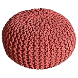 kreatives Wohnen Pouf Ø 55 cm Strickhocker Sitzpouf Bodenkissen Grobstrick-Optik extrahoch Höhe 37 cm Terracotta