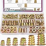 Taiss 170PCS Einschraubmutter Kits, 6 Größen M4/M5/M6/M8 Einschlagmuttern, gewindeeinsatz holz, Sechskant Socket Head Schraube für Holzmöbel