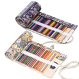 2 Stück 36 Löcher Stifterolle Rollmäppchen Verpackungshalter Bleistift Wrap, Leinwand Stifterolle Pencil Wrap für Aquarellstifte, Buntstifte, Schminkstifte, Künstler, Kunststudenten Skizze Zeichnung