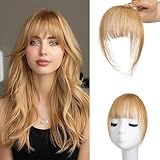 Pony-Haarverlängerung zum Anklippen, 100% Echthaar, für Damen, Haarteil, gebogener Pony (A-Ash2 Blonde2, Wispy Pony)