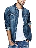 Runcati Herren Jeanshemd Langarm Denim Shirt Regular Fit Baumwolle Western Freizeithemd Leicht Übergangsjacke Dunkelblau XXL