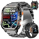 BRUBOSES GPS Smartwatch Herren Schwarz Uhr Kompass Luftdruck Telefonfunktion Schlafmonitor Herzfrequenz Schrittzähler Sportuhr Militär Wasserdicht 2,01' Touchscreen 540mAh Akkulaufzeit (2 Uhrbänder)