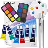 Halobios 22-teiliges tragbares Farbenset mit 12 Aquarellfarben, 6 Acrylfarben (je 6 ml) und einem 10-seitigen 5A-Mini-Skizzenbuch, Kunstbedarf für Erwachsene