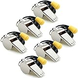 Hipat Pfeife, 6 Pack Edelstahl Sport Whistles mit Kordel, Laut klaren Klang Whistles Bulk Ideal für Coaches, Schiedsrichter, und Beamten