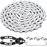 YBEKI Fahrradkette 9/10/11/12-Fach Fahrrad Kette 1/2 x 11/128 lnch 116 Glieder mit Kettenschloss Zange und 3 Paar Kettenschloss (Silber 9-Fach)