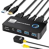 TCNEWCL 8K@60Hz HDMI USB 3.0 KVM Switch 2 PC 1 Monitor 4K@120Hz, 2 Port KVM-Switches HDMI USB Umschalter, Unterstützt HDR, Dolby Audio, 3D, HDCP2.3, mit HDMI 2.1 & USB 3.0 Kabel