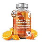 Vitamin C Gummibärchen - 200mg mit Zink Für Erwachsene & Kinder - Immunsystem & Kollagenbildung - 120 vegane Fruchtgummi ohne Gelatine - 6mg Zinkcitrat mit Orangengeschmack - von Weightworld