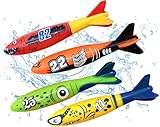 Uadme Tauchspielzeug für Kinder, 4 Stück Unterwasser Torpedo Banditen, Pool Spielzeuge für Kinder Jungen Mädchen Geschenk Sommer Schwimmen Tauchen, Buntes Schwimmspielzeug