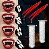 PLULON 8 Paar Vampirzähne, Reißzähne, Halloween-Vampir-Zubehör, 4 Größen, Vampirzähne mit selbstklebenden Vampirzähnen Halloween-Vampir-Kostüm für Erwachsene Frauen und Männer Halloween-Party Cosplay