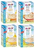 Hipp Bio Milchbrei Mix, 4 Sorten: Kindergrieß, Feine Früchte, Banane und Früchte Joghurt (4 x 450g)