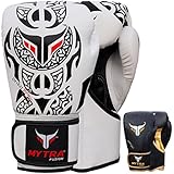 Mytra Fusion Boxhandschuhe 10oz 12oz 14oz 16oz MMA Box Handschuhe für das Training Punching Sparring Muay Thai Boxhandschuhe männer and Damen Kickbox Handschuhe (White/Black, 14-oz)