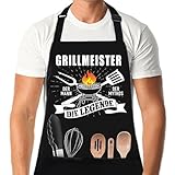 XCSJKJ Grillschürze für Männer Persönlich Grillen Geschenk BBQ Schürze Küchenschürze, Männer Geschenkideen Grillschürze Lustig Schürzen der Mann der Mythos die Legende Schwarz Schürzen