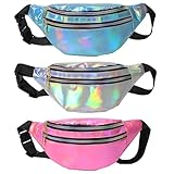 3 Stück Bauchtasche, Verstellbarer Hüfttasche Reflektierender, Gürteltasche Damen Holografisch, Bunt PU Leder Umhängetaschen für Mädchen Outdoor Wandern Reisen Party Festival
