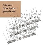 Praknu Taubenabwehr Vogelabwehr Edelstahl - 3 Meter mit 360 Stacheln Spikes - Einfache Montage - Effektiver Taubenschutz für Dach, Balkon und Zäune (300 cm)