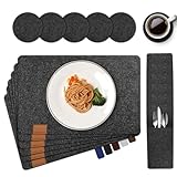 teeppo Platzsets 18er Set - Abwaschbar, Temperaturbeständige Filz Tischsets mit Geschirrtasche, Rutschfest Untersetzer-Set für Esszimmer - Schwarz