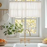 HiSnug Curtain Scheibengardinen Küche Natur Leinen Bistrogardine für Balkontür Wohnwagen Landhausstil Bauernhaus Gardinen Kurz Halbtransparente Küchengardinen H45 x B90 cm - 2 Stück
