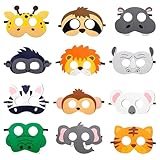 Encuryna Tiermasken für Kinder 12 Stücke Kinder Filz Masken,Dschungel Party Deko,Cosplay-Party,Kostümpartys Cosplay Maske verkleiden für Maskerade Geburtstage Dschungel Thema Partyzubehör