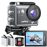 Jadfezy WiFi Action Cam HD 1080P, 12MP Action Kamera mit Fernbedienung, Unterwasserkamera wasserdicht bis 30m/98FT mit 2×1050 mAh Batterien und Zubehör Kit für Helm und Fahrrad usw.