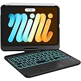 Earto iPad Mini 7 Hülle mit Tastatur, Smart Trackpad, 7 Farben Tastatur mit Hintergrundbeleuchtung, 360° drehbar, Kompatibel mit iPad Mini 7/6 Generation 8,3 Zoll 2024/2021, QWERTZ Layout, Schwarz