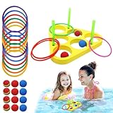 Schwimmendes Pool-Ring-Set, dreieckiges Ziel 33 x 30 cm, langlebiges EVA-Schaumspielzeug, Wassersportspiel mit Kugeln und Ringen, Schwimmspaß für und Terrasse