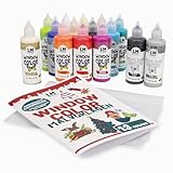 LM-Kreativ Window Color Set 4 Jahreszeiten – Fenstermalfarben Set mit15 Farben/Konturfarben, 3 beidseitig bedruckten Malvorlagen mit über 50 Motiven – Window Color Farben für Groß & Klein