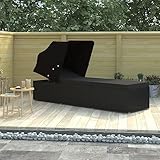 ShGaxin Sonnenliege mit Sonnenschutz und Auflage Poly Rattan Schwarz, Gartenliege, Liegestuhl, Sonnenstuhl, Sonneninsel Outdoor, Liegen, Gartenmöbel, Bäderliege, Relaxliege - 46249