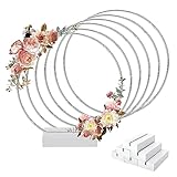 Worown 6 Stück 25cm Metallringe zum Basteln, Metallring mit Fuß, Silber Metallringe mit 6 Stück Holzständern für DIY Hochzeits-Tisch-Dekorationen, Wandhängende Handwerke