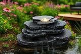 Künstlicher Quellstein Felsen mit LED Beleuchtung OG-KQS002 Realistische Steinoptik, inkl. 2 m Schlauch – Wetterfest für Teich & Bachlauf Schiefer-Optik Springbrunnen Gartenbrunnen