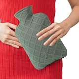 Wärmflasche, 1,2 l, Bettwärmer mit warmem Wasser, abnehmbar, auslaufsicher, Wärmespeicherung, 4-6 Stunden, mit Bezug für Camping, Reisen, Schule, Winter, Nacken, Schulter, Hand, Rücken, Kinder