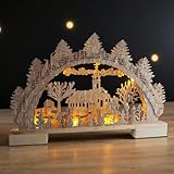 Spetebo Holz Schwibbogen Winterdorf mit 10 LED in warm weiß beleuchtet - 40 x 27 cm - Weihnachts Lichterbogen mit Beleuchtung batteriebetrieben - Weihnachtsdorf Szene Tisch Fenster Deko Aufsteller