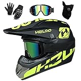 UIGJIOG Downhill Motorradhelm Kinder, Helm Set Herren ATV Motorradhelm D.O.T Zertifizierter Helm Mit Brille Handschuhe, Integralhelm MTB Inklusive 4 Größen Helmfutter,C