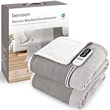 berssen Heizdecke mit Abschaltautomatik,6 Heizstufen,1-9 Stunden Auto-Off-Timer Überhitzungsschutz,Elektrische Kuscheldecke für Home & Office, 130x180cm,Mix-Grau