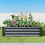 VERFARM Hochbeet-Set aus Verzinkter Metall, Pflanzbeet Hochbeete für Garten, 120x60x30 cm, Hochbeete-kit für Gemüse Blumen Sukkulenten Kräuter, Blumenbeet & Pflanzentrog, Rechteckig, Schwarz