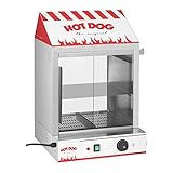 Royal Catering Hot Dog Maker aus Edelstahl für bis 200 Würstchen & 50 Brötchen 2000 W 30-110 °C Ablassventil Schiebetüren aus gehärtetem Glas Würstchenwärmer Wurstwärmer Hot Dog Maschine
