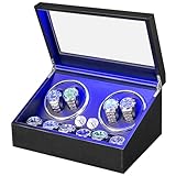 ANWBROAD Uhrenbeweger 4 Uhren+6 extra Speicherplätze Uhrendreher Automatikuhren 4 Drehmodis mit Super Leisem Mabuchi Automatik Uhrenbeweger Watch Winder Uhrendreher Karbonfaser USB-Aufladung JWW002F